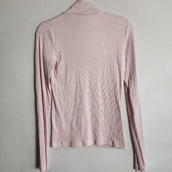 Vince Shirt Womens Medium Pink Ribbed Mock Neck Quarter Zip Long Sleeve Modal - Picture 9 of 11